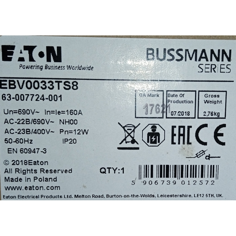 Foto Chave Seccionadora Tripolar Vertical NH 00 160A 690V